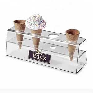 Ice Cream Cone Holder 2-Tier, 24-Cavity Round Clear Acrylic Waffle Con