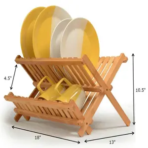 Bamboo Dish Rack Folding Dish Drainer Wooden Plate Rack Collapsible Drying Rack. Made of 100% Bamboo