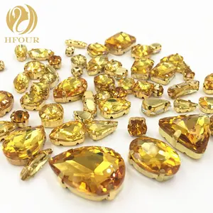 Golden Yellow Mixed Shape Flatback Rhinestone with Golden Claw