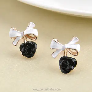 2021 Fashion 6 Colors Women Charming Rose Flower Ear Studs Bowknot Earring Jewelry Christmas Gift brincos para as mulheres