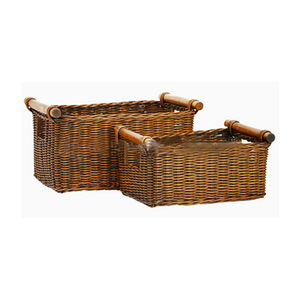 Cestas de CD de mimbre con mango de madera, venta al por mayor - Product Image 1