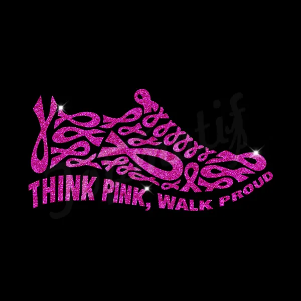 Надпись Think Pink Walk Proud, лента для информирования о раке груди, блестящая, тепловые переводы