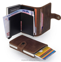 Dompet Kartu Kulit Asli Minimalis dengan Tombol Snap, Kantong Uang, dan Tempat Kartu Kredit untuk Pria, Logo Custom