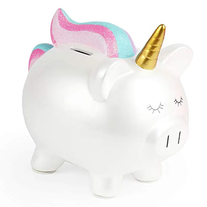 Baby Unicorn Piggy Bank Gold Pink Ceramic Coin Bank