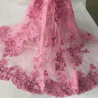 Tela de Tul Rosa de Lujo con Bordado a Mano, Lentejuelas y Cuentas, para Vestidos, Zapatos y Bolsos de Novia - 100% Poliéster