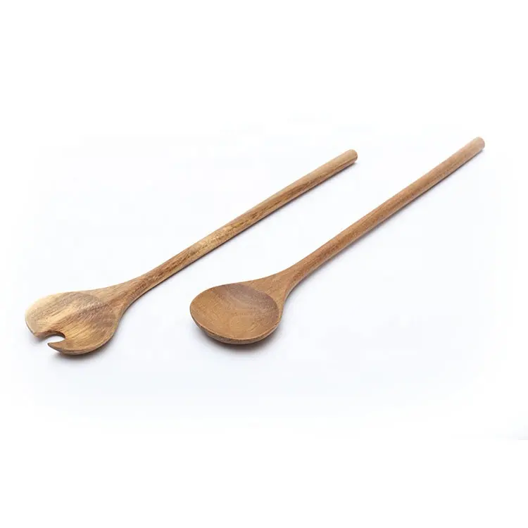 Utensilios para servir de madera de acacia con mango largo de estilo Popular, herramientas de ensalada de madera, juego de servidor de ensalada