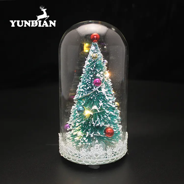 Venta caliente clara transparente Pantalla de cúpula de vidrio cloche luces led de Navidad campana de vidrio con base para Decoración