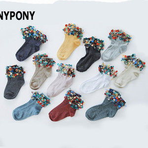 Calcetines de seda decorados con brillos brillantes para mujer, medias femeninas de colores brillantes, a la moda, hechos a mano - Product Image 1