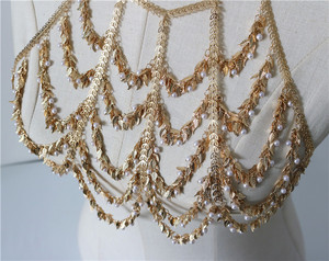 Hoja de sujetador de cadena chapado en oro arnés de cuerpo Cadena, cadena del vientre, joyería - Product Image 3