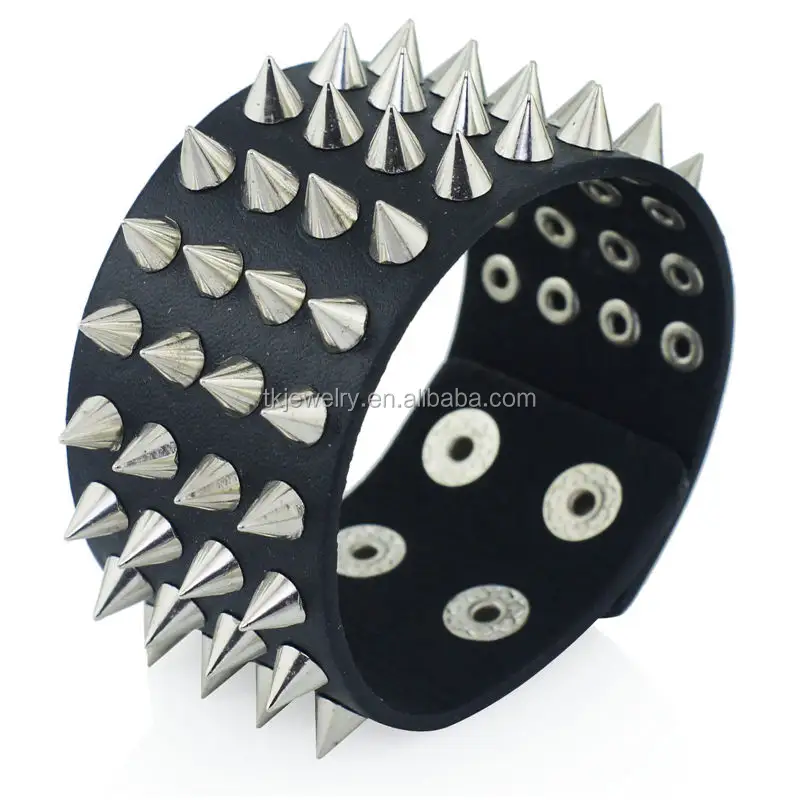 Pulseira de couro espinhos rebite, pulseira para punk rock, pulseira masculina