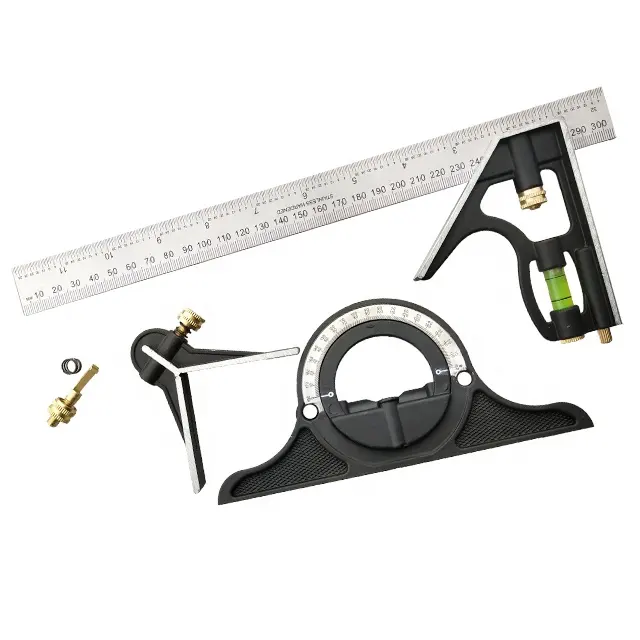 4 Pcs Stainless Steel180 Degree Angle Combination Square Protractor Universal Bevel Ruler Set with Aluminum handle