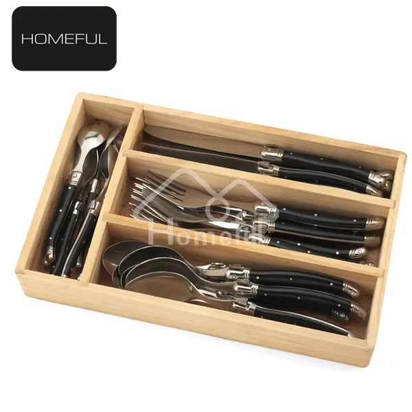 High quality stocked 24 pcs flatware set with wooden tray