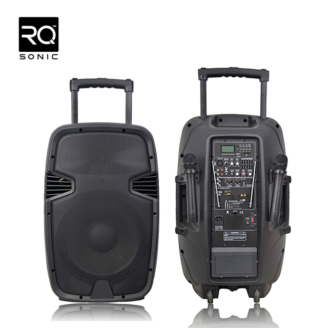RQSONIC PML15AVX 120W 15'' Full Range Trolley Rechargeable Active Speaker Plastic Portable PA System with Inner Trolley