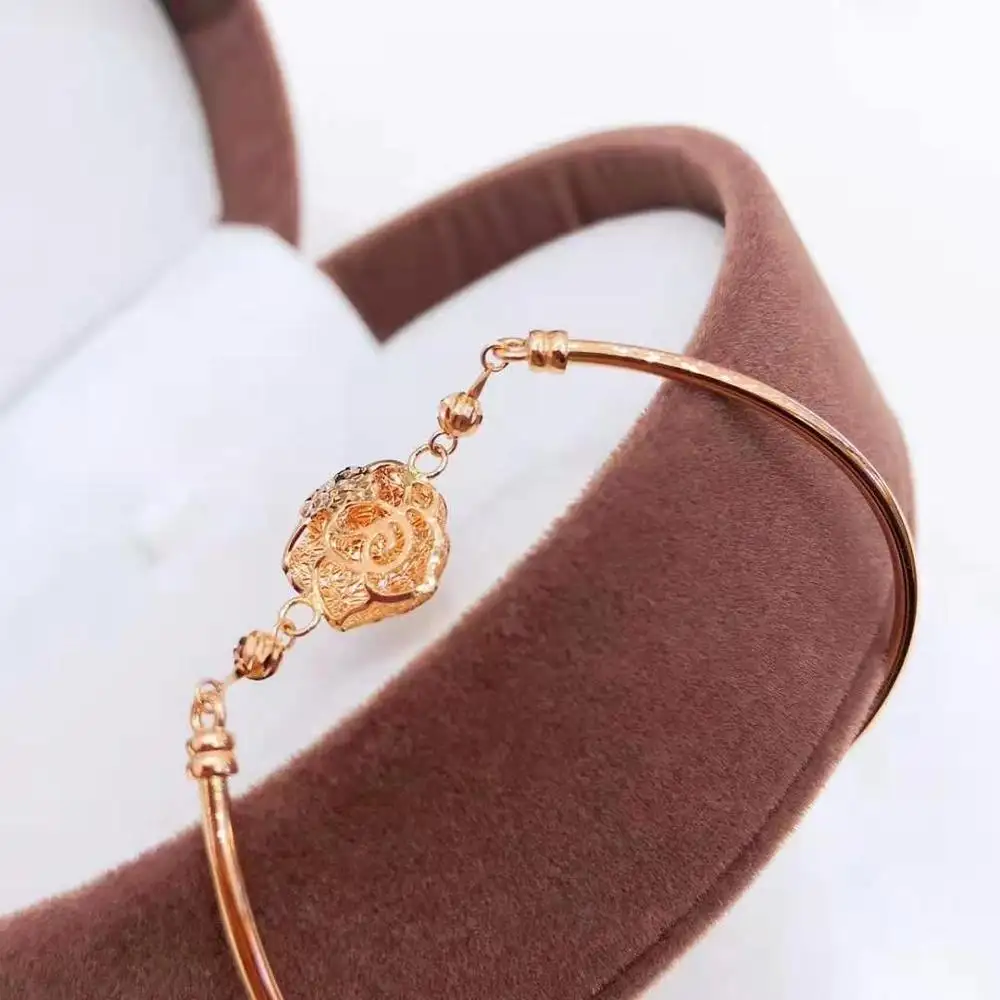 Las mujeres accesorios de joyería flor pulsera de moda 18K brazalete de oro rosa brazalete pulsera ajustable