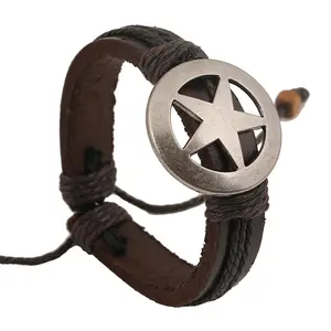 Estrela pulseira de Couro Do Punk Cuff Pulseiras & Pulseiras Para Mulheres Dos Homens Da Forma Da Rocha Masculino Charme Biker Pulseira Pentagrama