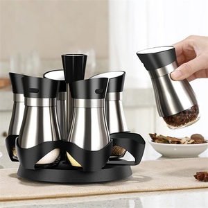 7 pièces/<span class=keywords><strong>lot</strong></span>, pots à épices rotatifs, acier inoxydable, <span class=keywords><strong>verre</strong></span>, boîtes à condiments, flacons à assaisonnement, récipients à sauce, sel, sucre, poudre - Product Image 4