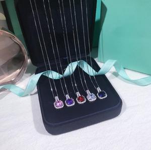 925 ayar gümüş grace ve mizaç benzersiz kırmızı mavi kristal kare kolye kolye kadınlar - Product Image 5