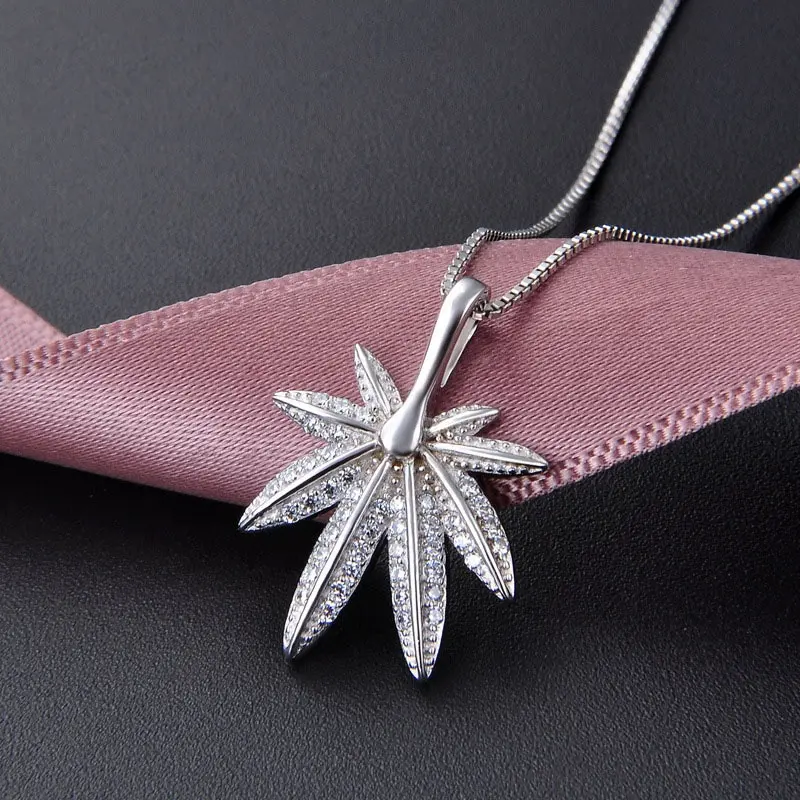 Großhandel maple leaf form CZ diamant zirkon 925 sterling silber halskette für freundin YJ001083