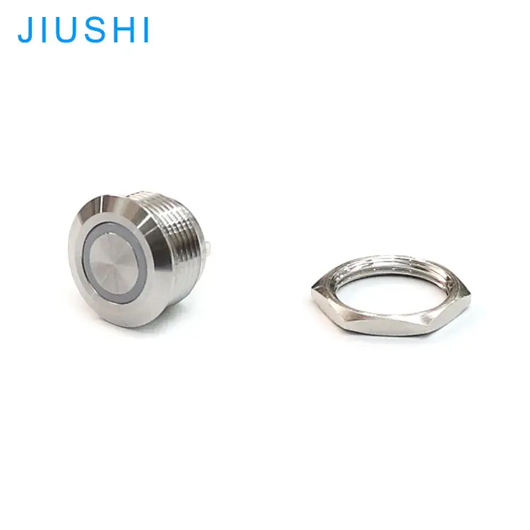 A12S-10D Short body sealed metal push button switch with led ring light 12mm illuminated waterproof stainless steel 12V 24V 220V