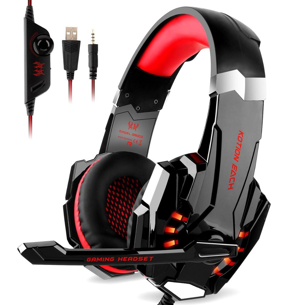 Headset Gaming Stereo KOTION Every G9000 dengan Lampu LED untuk PS4, PC, Xbox One Controller