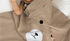 Baby Knitting <strong>Blanket</strong> Jacquard Cute <strong>Bear</strong> Design Soft Cotton Kids Nap <strong>Blankets</strong> - Product Image 3