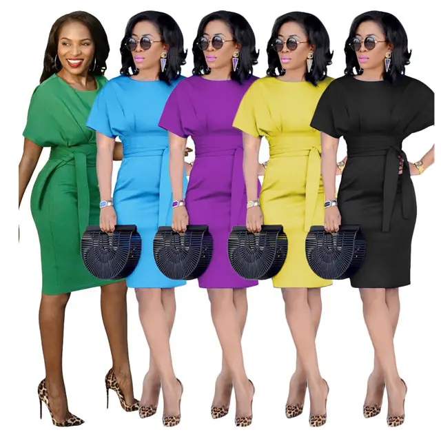 5色プラスサイズファッションアフリカンデザイン女性事務服ドレスレディサマー