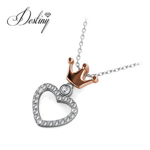 שרשרת כתר עם תליון לב משובץ גבישי swarovski קריסטלים תכשיטי אופנה 925 כסף סטרלינג - Product Image 5