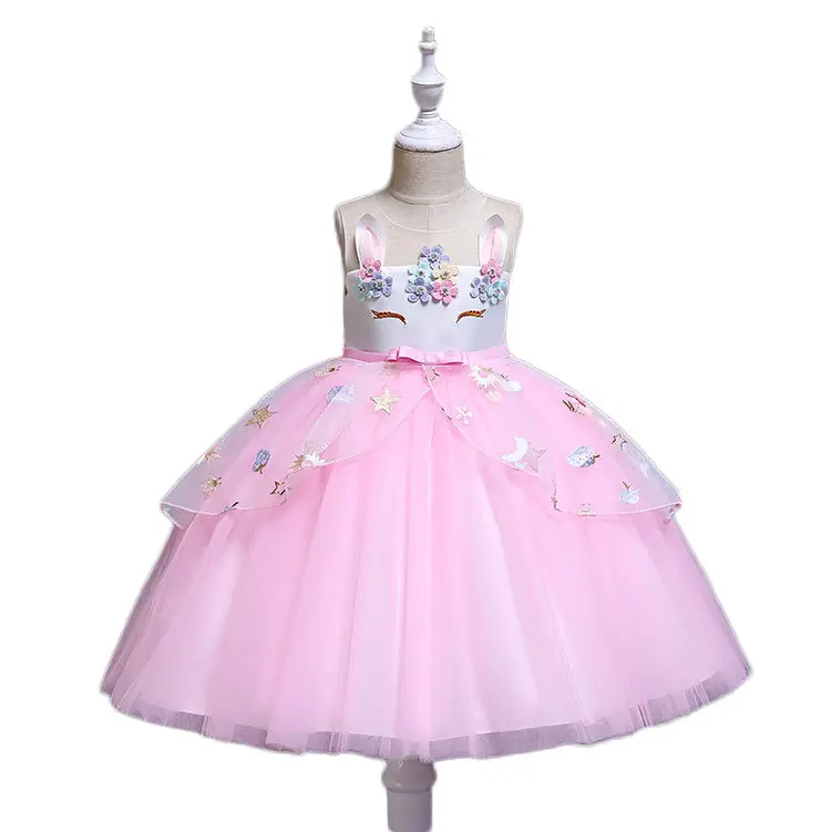 children dresses for girl cute dream unicorn flower bowknot boutique sleeveless lace kids birthday party frocks