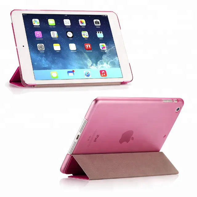 สี PU โปร่งใสกลับอัลตร้าบางน้ำหนักเบาสามพับกรณีสมาร์ทสำหรับ Ipad มินิ2