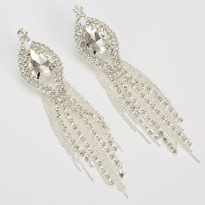 Wedding Bridal Jewelry <strong>Earrings</strong> <strong>Silver</strong> Teardrop Shape Crystal Sparkling Rhinestone <strong>Long</strong> Tassels Dangle <strong>Earrings</strong> - Product Image 5