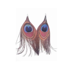 Boucles d'oreilles pour femmes personnalisées en gros en vrac vintage faites à la main bohème bohème long pompon véritable plume goutte pendante cerceau fin à la mode - Product Image 6