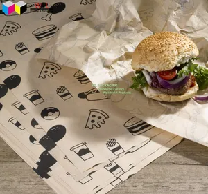 Kunden spezifisches Logo und Größe Food Safe Grade Hamburger papier Deli Meat Pizza Chips Snack Sandwich Brot fett dichtes Geschenk papier