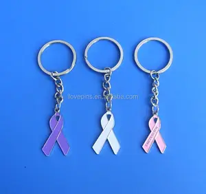 World Diabetes Breast Cancer Awareness Purple/White/Pink Ribbon Metal Key Chain wholesale