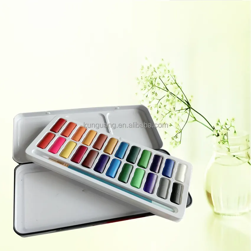 Venta al por mayor fábrica de Arte de 24 colores de pintura de acuarela con cepillo de agua