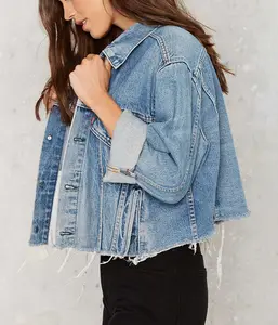 Chaqueta vaquera personalizada para mujer, Camisa vaquera negra para niña, monos vaqueros vintage lavados con flecos rasgados, Chaquetas vaqueras recortadas 2022