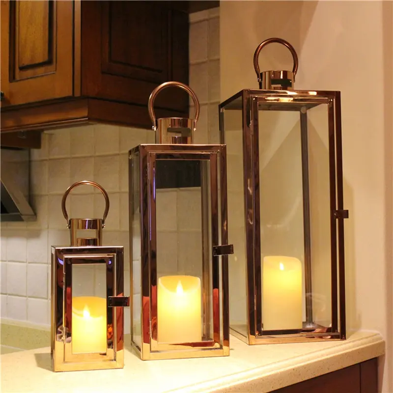 Lanternes décoratives rectangulaires métal et acier inoxydable, vente en gros, 12 pièces