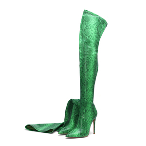WETKISS OEM Fantezi Bayan Ayakkabısı Sıkı Stiletto Yüksek Topuk Diz Çizmeler Üzerinde Seksi Snakeskin Çizmeler Olgun Kadın Uyluk Yüksek Çizmeler - Product Image 4