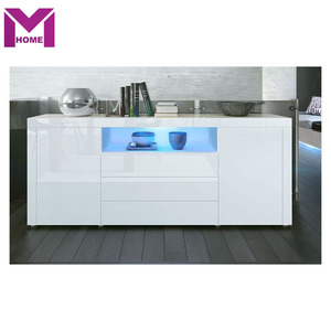 Wooden Modern <strong>White</strong> High <strong>Gloss</strong> LED Lighting <strong>Sideboard</strong> Cabinet Santiago for Living Room - Product Image 2
