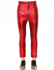 皇家狼牛仔牛仔裤制造商红色和黑色混合涂层牛仔修身男士金属皮裤