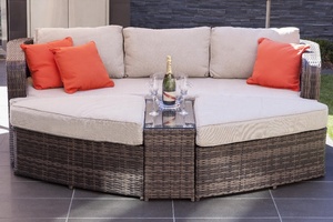 Importar sintético Rattan <span class=keywords><strong>Outdoor</strong></span> <span class=keywords><strong>Furniture</strong></span> Half Round Beach Sun Bed e espreguiçadeira