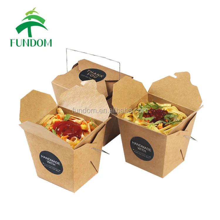 Alibaba — boîte de nourriture en kraft marron avec poignée en fer, logo personnalisé, nom à emporter, nouilles, riz, emballage de déjeuner