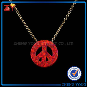 <span class=keywords><strong>Le</strong></span> prix de gros de rouge signe de paix opale collier avec or plaqué chai chaîne - Product Image 1