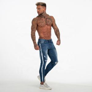 <span class=keywords><strong>Jeans</strong></span> Skinny Strappati Dipinti con Striscia Laterale Blu Affusolati e Stretti da <span class=keywords><strong>Uomo</strong></span> Gingtto - Product Image 4