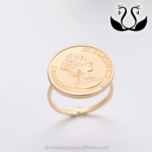 Factory Wholesale Gold Plated Retro Style Unisex Round Coin <strong>Sovereign</strong> Alloy Finger <strong>Ring</strong> Design - Product Image 2