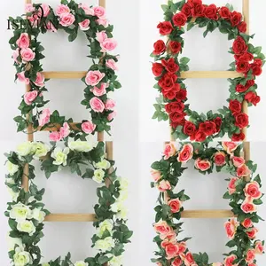 ISEVIAN garland hanging plastic ivy real touch rose wedding decoration vines rose artificial flower