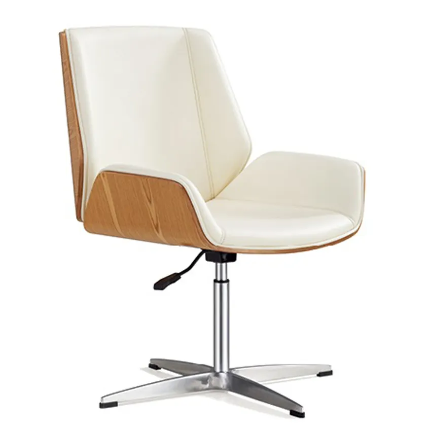 Moderno fijo grande de cuero blanco visitante silla giratoria silla de oficina sin ruedas