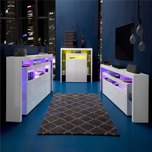Wooden Modern <strong>High</strong> <strong>Gloss</strong> 2 Doors <strong>White</strong> LED Lighting <strong>Sideboard</strong> With Glass Cabinet for Living Room - Product Image 6