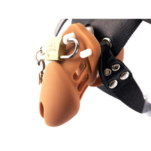 QC02B 10 centimetri Marrone CB6000 gabbia di castità <span class=keywords><strong>silicone</strong></span> con la cinghia dildo per il maschio dispositivo di castità faak del sesso negozio - Product Image 6