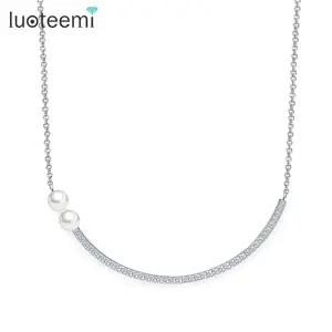 Luoteemi สร้อยคอชุบทองคำขาว3A ลูกบาศก์เซอร์คอนเพิร์ล Choker สร้อยคอยิ้มสำหรับผู้หญิงเครื่องประดับแฟชั่น