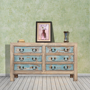 Luckywind White <strong>Vintage</strong> Rustic Chinese Style Solid Wood Living Room Antique Cabinet Buffet <strong>Sideboard</strong> with Drawers - Product Image 2
